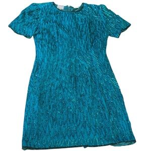 Vintage Stenay Turquoise Sequined Beaded Silk Dress